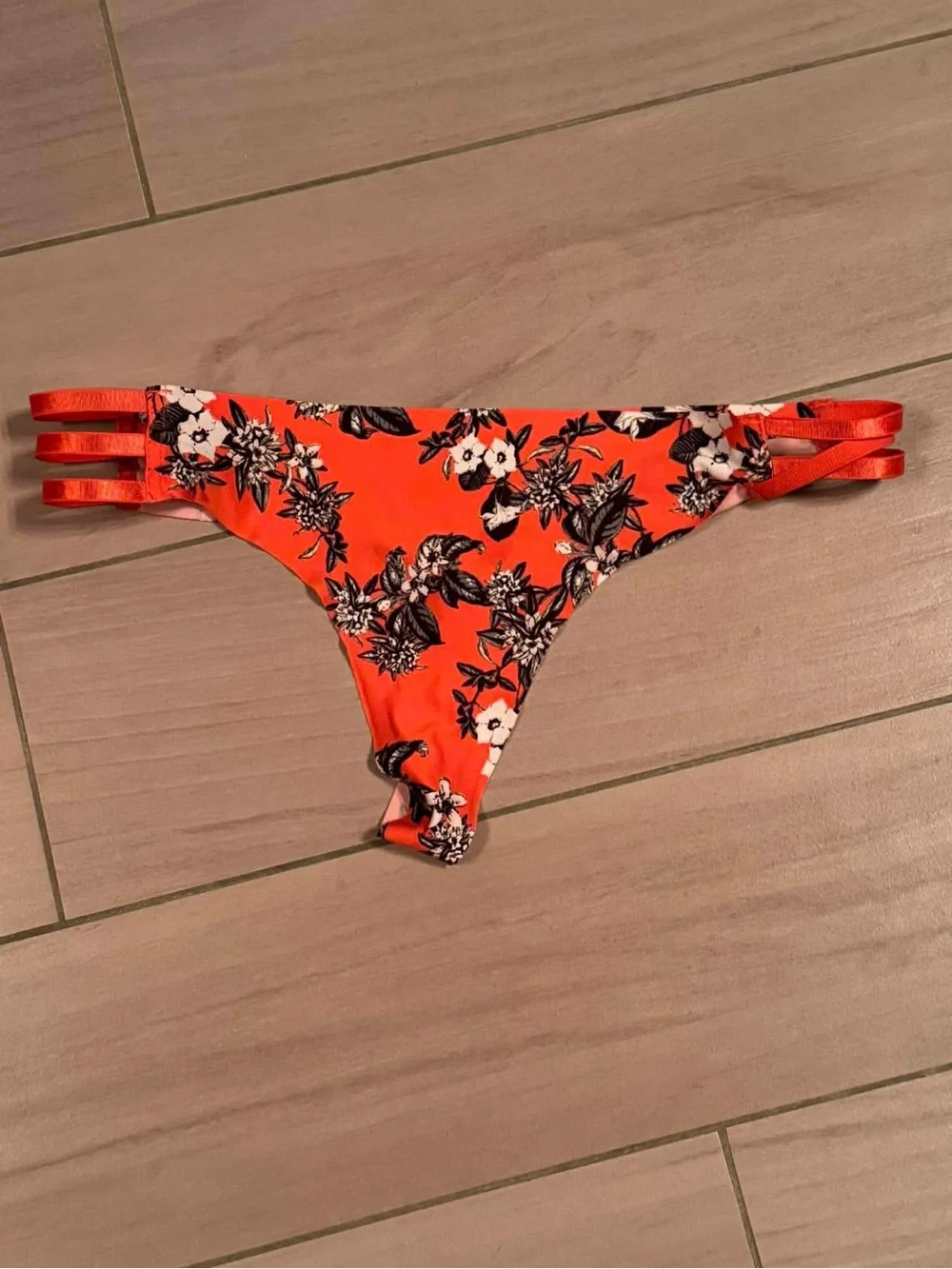 XOXO Orange Floral Strappy Thong Panty LARGE